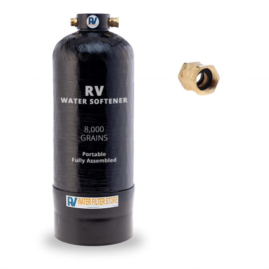 Essential RV Water Softener Portable 8,000 Grain, 3/4&quot; Fittings 