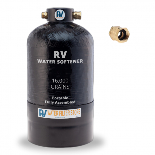Essential RV Water Softener Portable 8,000 Grain w Custom Hose, 3