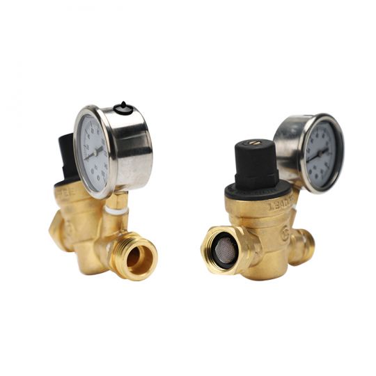 RV Water Pressure Regulator for RV Camper, Brass Lead-Free Adjustable RV Water Pressure Regulator with Gauge