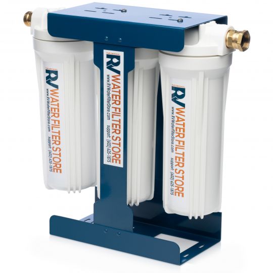 Enhanced RV Water Filter System + Iron & Heavy Metals Water Filtration System with Blue Cage