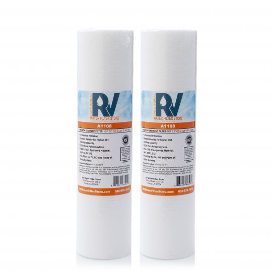 Replacement sediment and carbon filter cartridges arranged for an RV canister filtration system