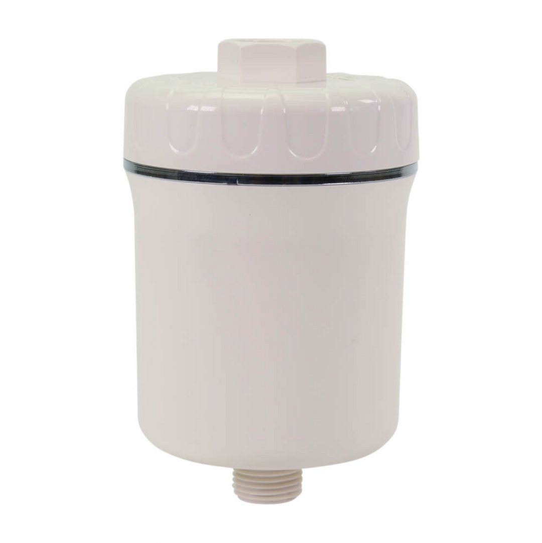 White cylindrical filter with a threaded base on a white background