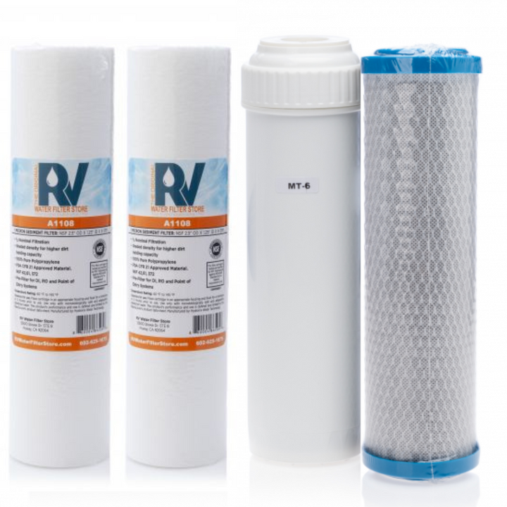 Enhanced RV Water Filter System + Iron & Heavy Metals Water Filtration System with Blue Cage